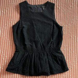 NWT Black Sleeveless Eyelet Peplum Blouse by J.Crew Size 00 Cotton & Silk
